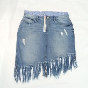 Sz 31 WILLIAM RAST Denim Blue Jean Distressed Fringe Skirt Justin Timberlake